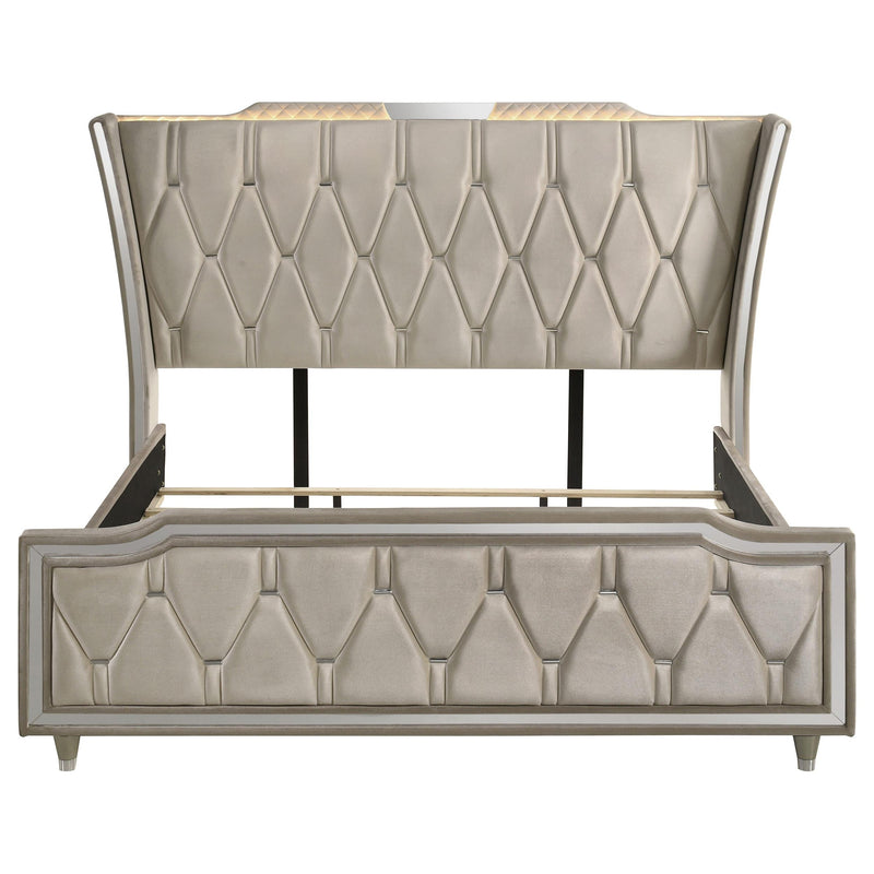Lorient Eastern King LED Upholstered Bed Ivory and Camel - 222661KE
