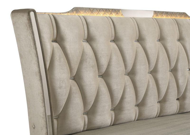 Lorient Eastern King LED Upholstered Bed Ivory and Camel - 222661KE