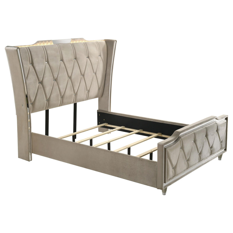 Lorient Queen LED Upholstered Wingback Bed Ivory and Camel - 222661Q