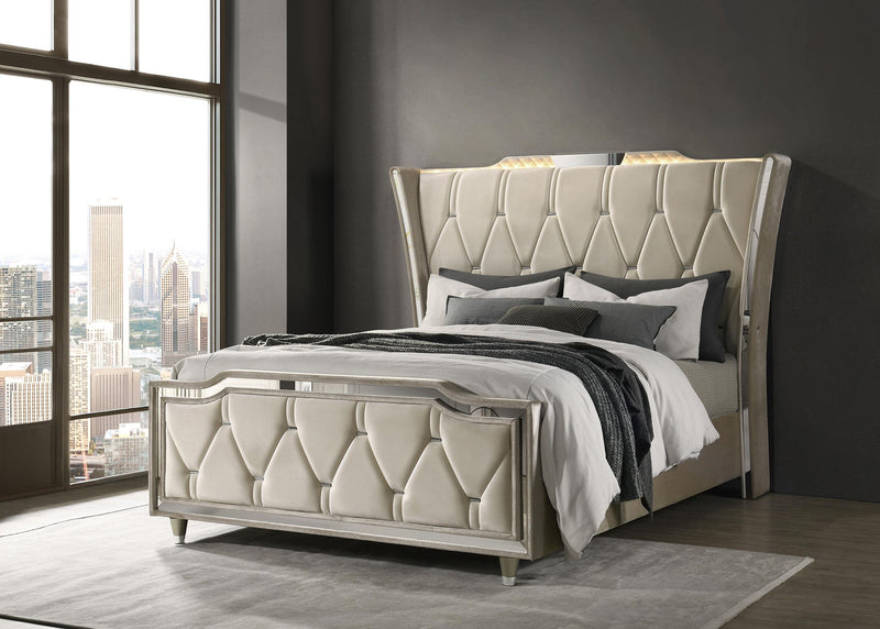 Lorient Queen LED Upholstered Wingback Bed Ivory and Camel - 222661Q