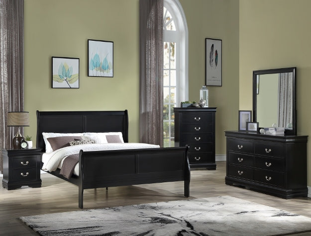 Louis Philip Black Queen Sleigh HB/FB - B3950-Q-HBFB