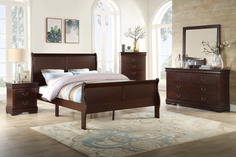 Louis Philip Cherry Queen Sleigh Bed - DMV FurnitureQueen Bed