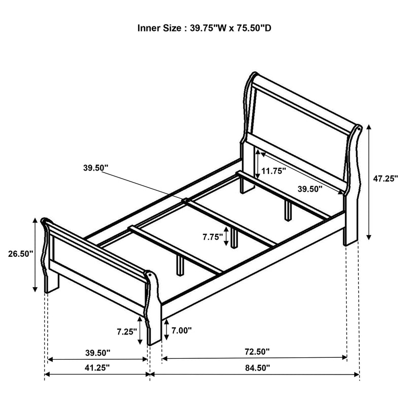 Louis Philippe 47-inch Twin Sleigh Panel Bed White - 202441T