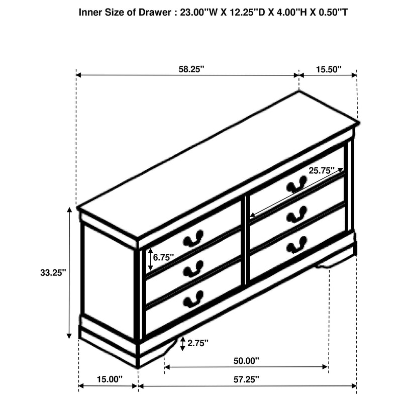 Louis Philippe 6-drawer Dresser White - 202443