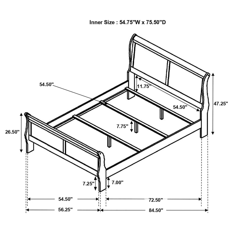 Louis Philippe Wood Full Sleigh Bed Cappuccino - 202411F