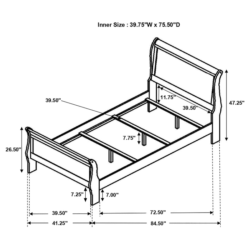 Louis Philippe Wood Twin Sleigh Bed Cappuccino - 202411T