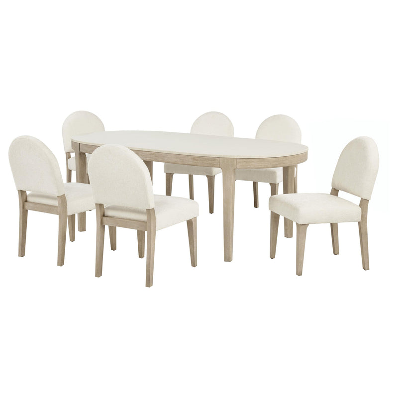 Lucaire 7-piece 84-inch Dining Set with Curved Chairs Honed Cream - 105960-S7A