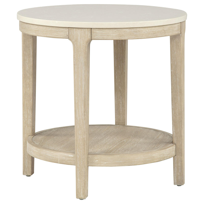 Lucaire Round Cultured Marble Top End Table Honed Cream and Sandstone - 706747