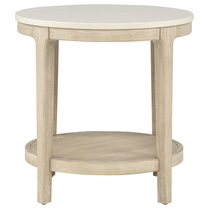 Lucaire Round Cultured Marble Top End Table Honed Cream and Sandstone - 706747
