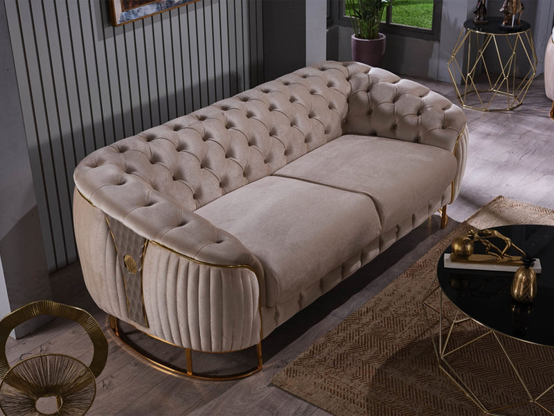 Lucas Stationary Loveseat Beige in Beige - 101-LUC-GRA010-2