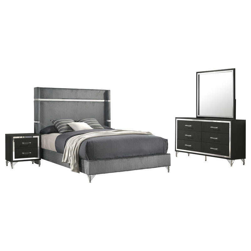 Lucia 4-piece Eastern King Bedroom Set Grey and Black - 224991KE-S4