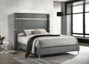 Lucia 61-inch Upholstered Eastern King Wingback Bed Grey - 224991KE