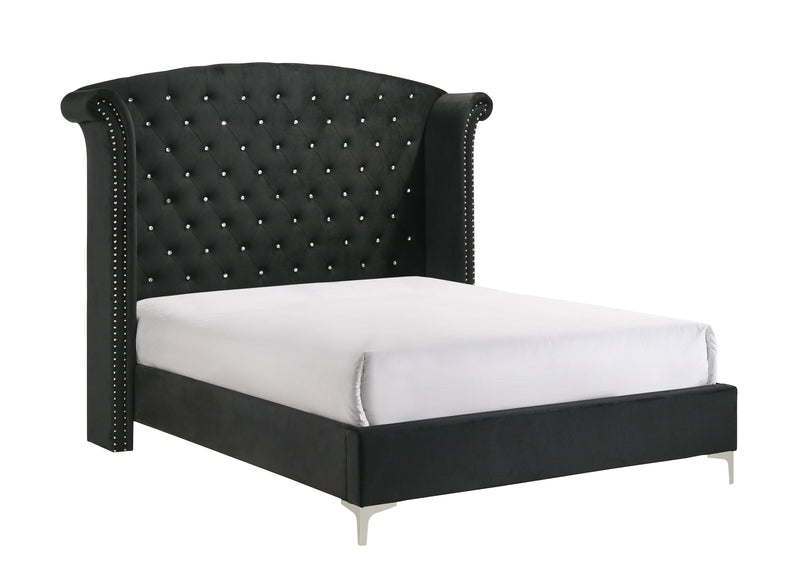 Lucinda Black King Upholstered Wingback Panel Bed - DMV FurnitureKing Bed