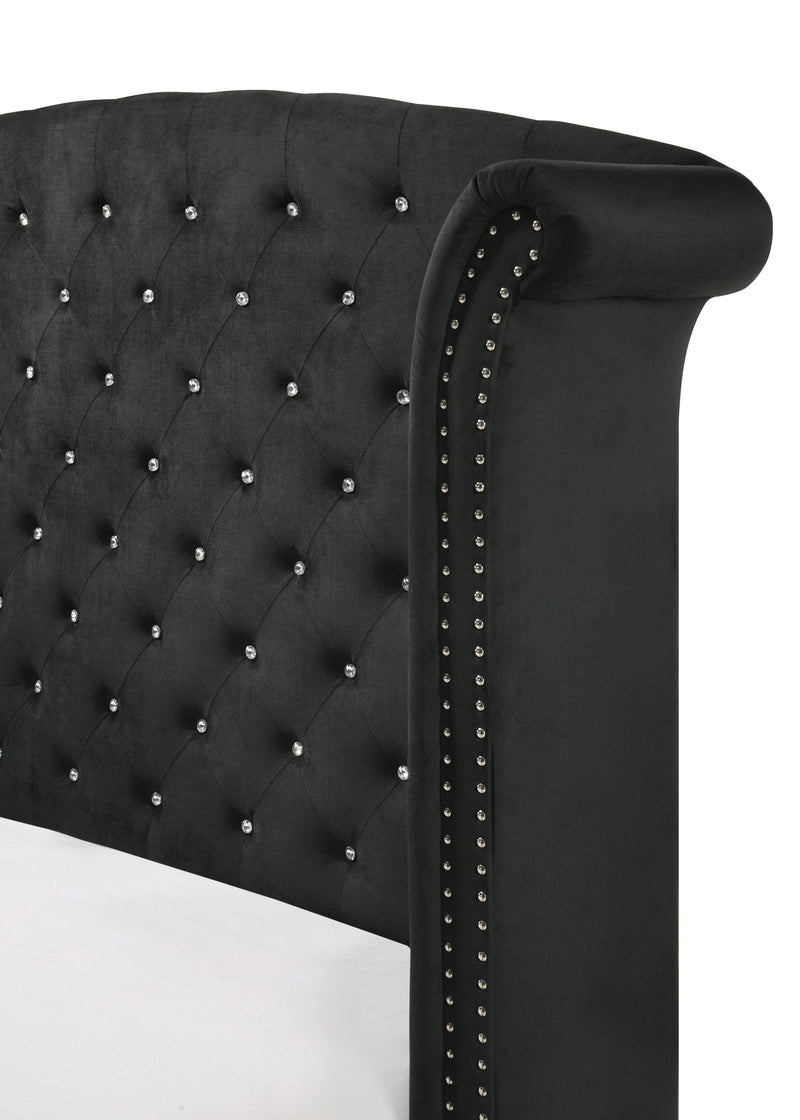 Lucinda Black Queen Upholstered Wingback Panel Bed - DMV FurnitureQueen Bed