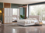 Lugano Bedroom (Queen Frame With Headboard & Dresser With Mirror & Ottoman & 2 Nightstand) - 200-ELIF-LUG-A221-QBED-SET