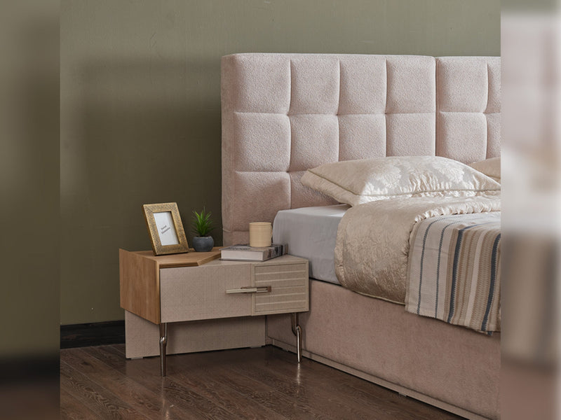 Lugano Bedroom (Queen Frame With Headboard & Dresser With Mirror & Ottoman & 2 Nightstand) - 200-ELIF-LUG-A221-QBED-SET