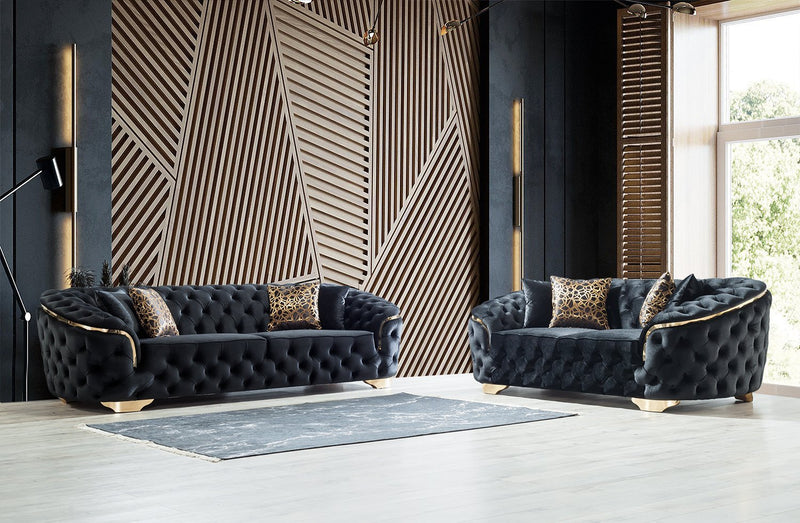 Lupino Black Velvet Living Room Set