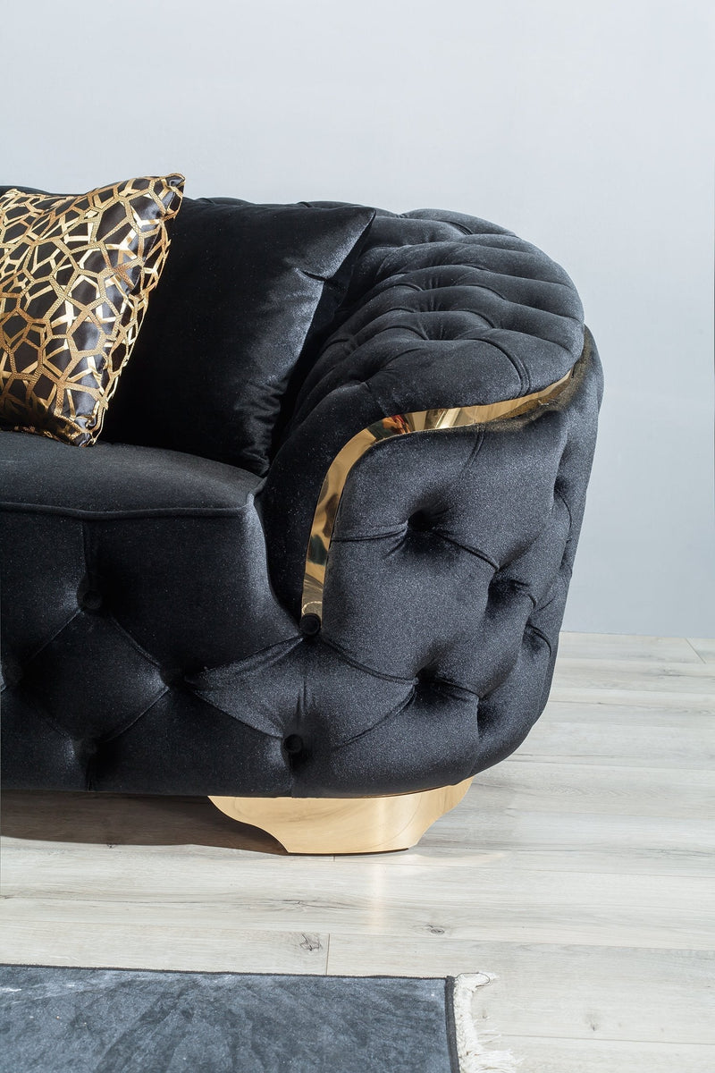 Lupino Black Velvet Living Room Set