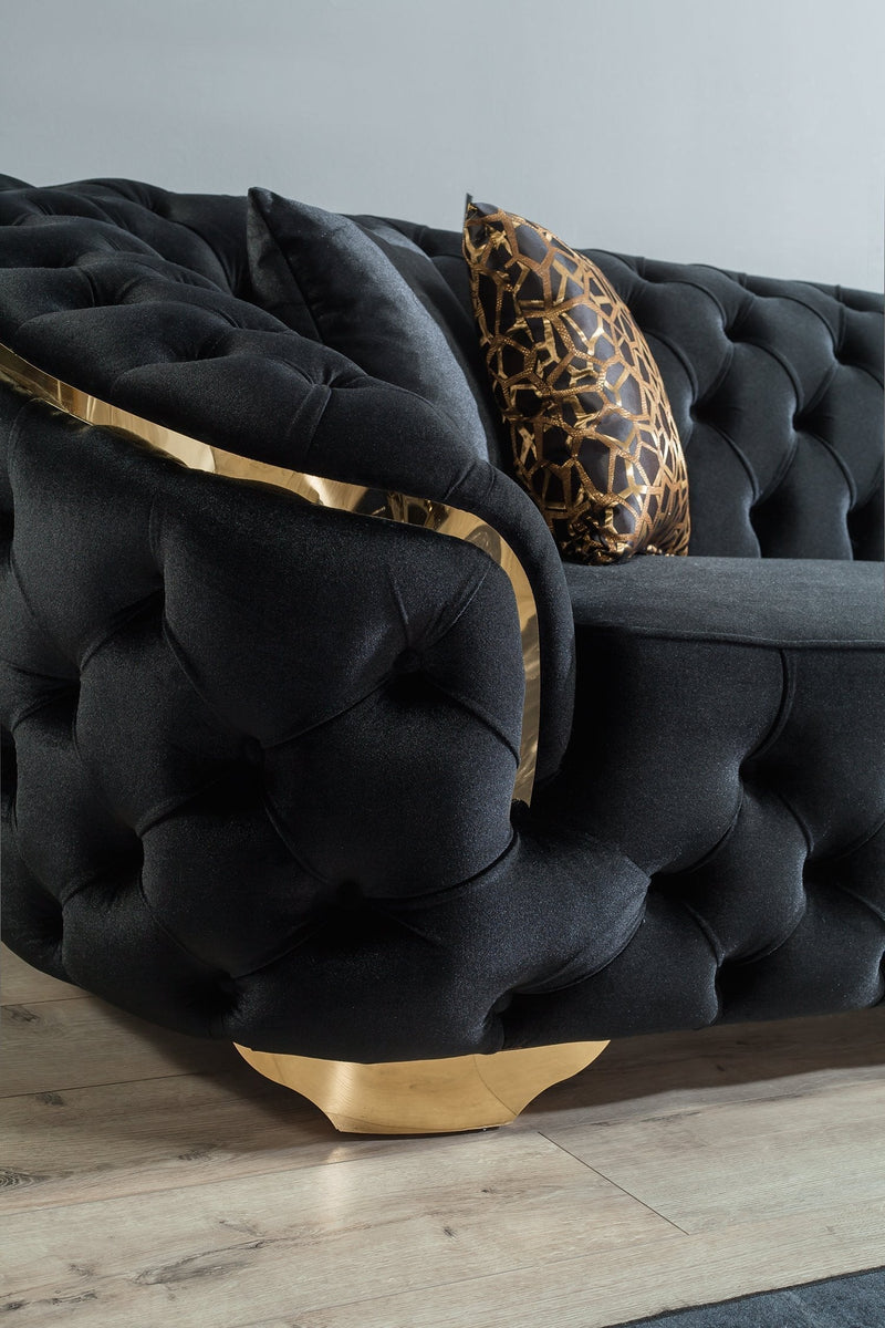 Lupino Black Velvet Living Room Set