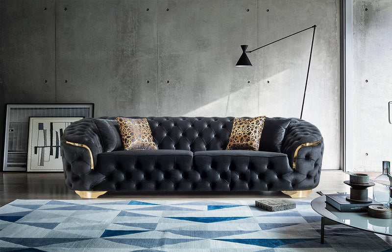Lupino Black Velvet Living Room Set
