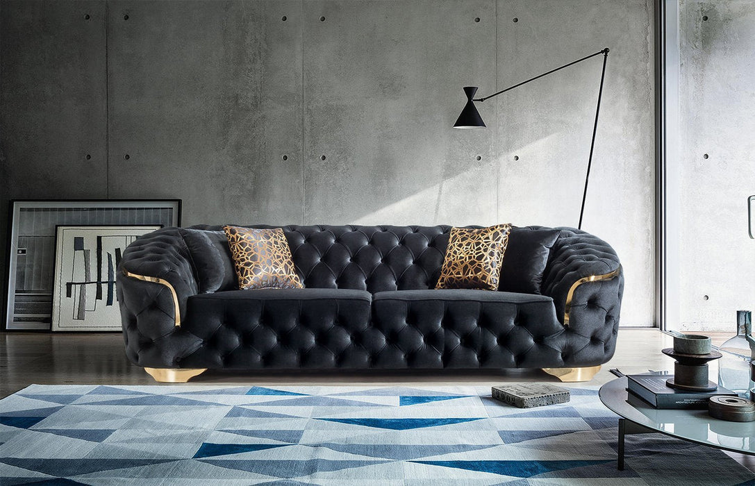 Lupino Black Velvet Living Room Set