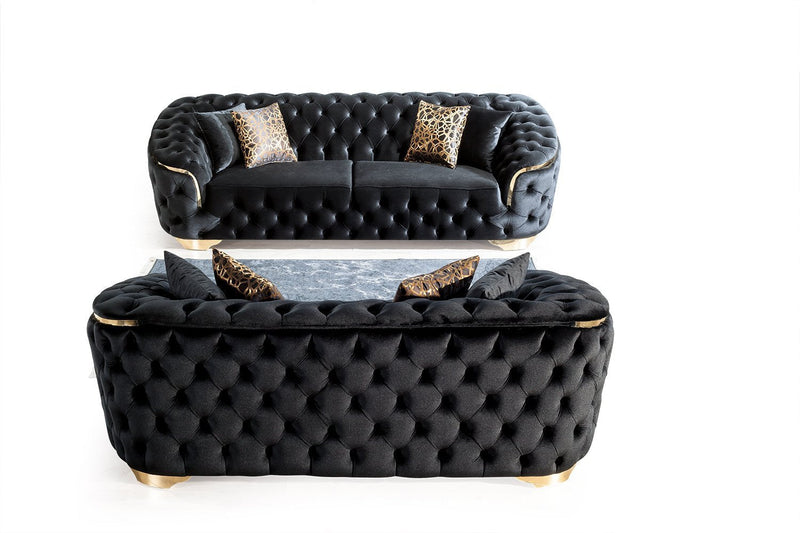 Lupino Black Velvet Living Room Set