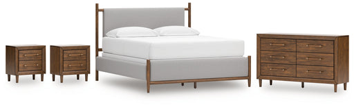 Lyncott California King Upholstered Bed with Dresser and 2 Nightstands in Brown from Ashley - DMV Furniture