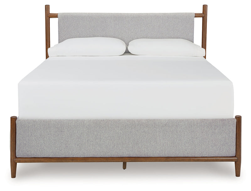 Lyncott California King Upholstered Bed with Mirrored Dresser and Chest in Brown from Ashley - DMV Furniture