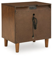 Lyncott California King Upholstered Bed with Mirrored Dresser, Chest and Nightstand in Brown from Ashley - DMV Furniture