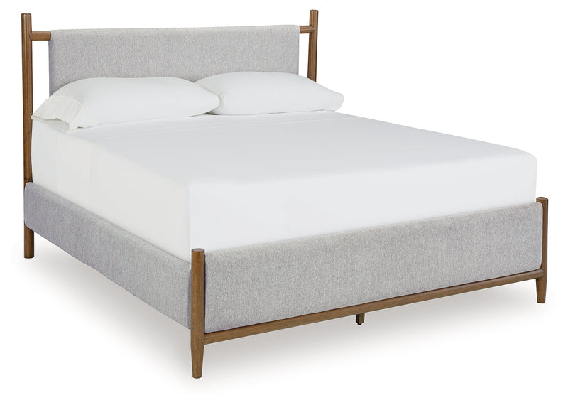 Lyncott King Upholstered Bed with Mirrored Dresser and Chest in Brown from Ashley - DMV Furniture
