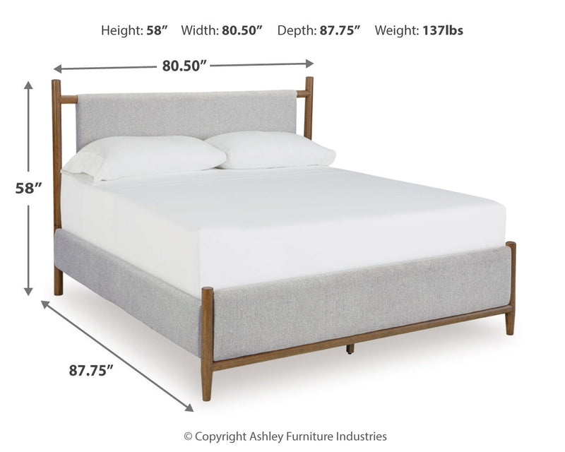 Lyncott King Upholstered Bed with Mirrored Dresser and Chest in Brown from Ashley - DMV Furniture