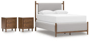 Lyncott Queen Upholstered Bed with 2 Nightstands in Brown from Ashley - DMV Furniture