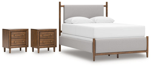 Lyncott Queen Upholstered Bed with 2 Nightstands in Brown from Ashley - DMV Furniture