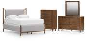 Lyncott Queen Upholstered Bed with Mirrored Dresser and Chest in Brown from Ashley - DMV Furniture