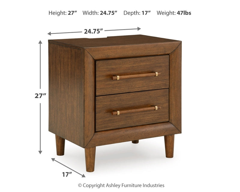 Lyncott Queen Upholstered Bed with Mirrored Dresser, Chest and Nightstand in Brown from Ashley - DMV Furniture