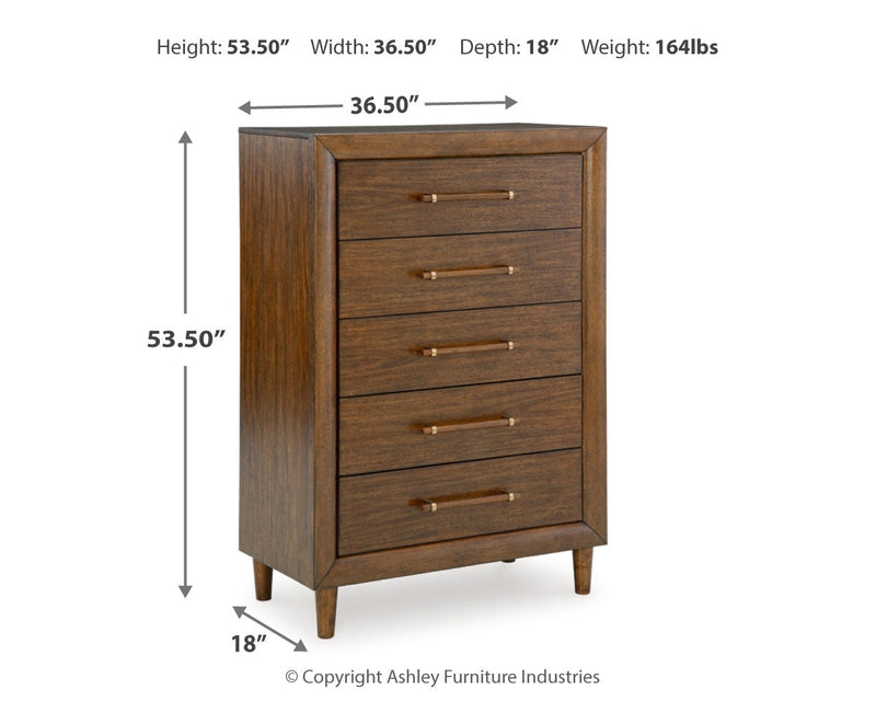 Lyncott Queen Upholstered Bed with Mirrored Dresser, Chest and Nightstand in Brown from Ashley - DMV Furniture