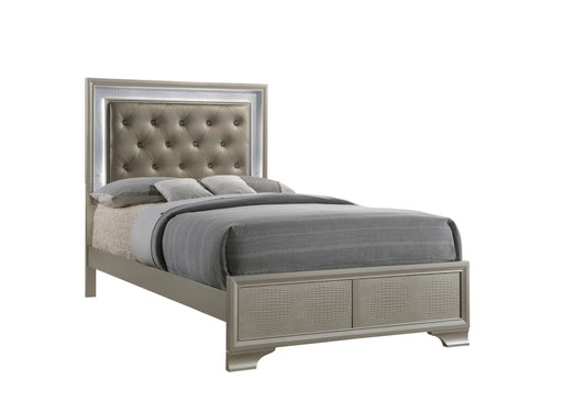 Lyssa Champagne Full LED Upholstered Panel Bed - DMV FurnitureFull Bed