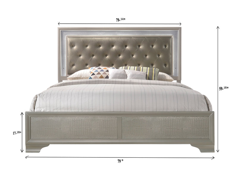 Lyssa Champagne King LED Upholstered Panel Bed - DMV FurnitureKing Bed
