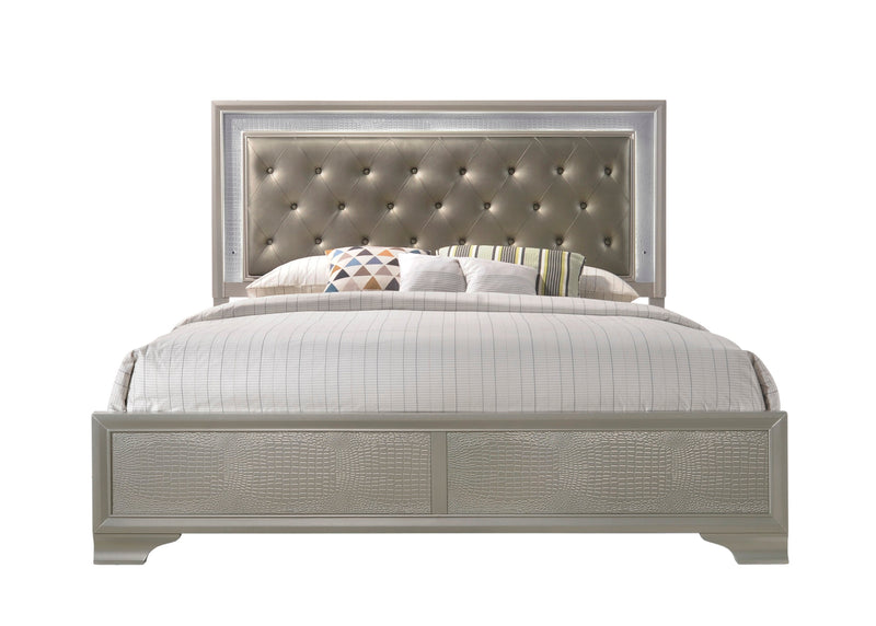 Lyssa Champagne King LED Upholstered Panel Bed - DMV FurnitureKing Bed