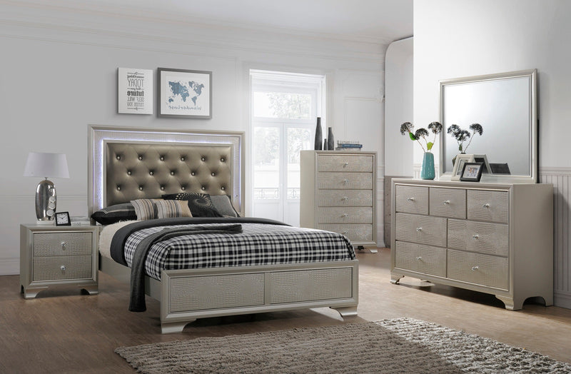 Lyssa Champagne King LED Upholstered Panel Bed - DMV FurnitureKing Bed
