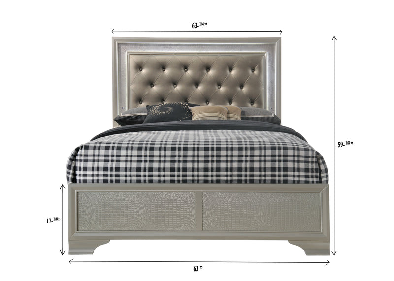 Lyssa Champagne Queen LED Upholstered Panel Bed - DMV FurnitureQueen Bed