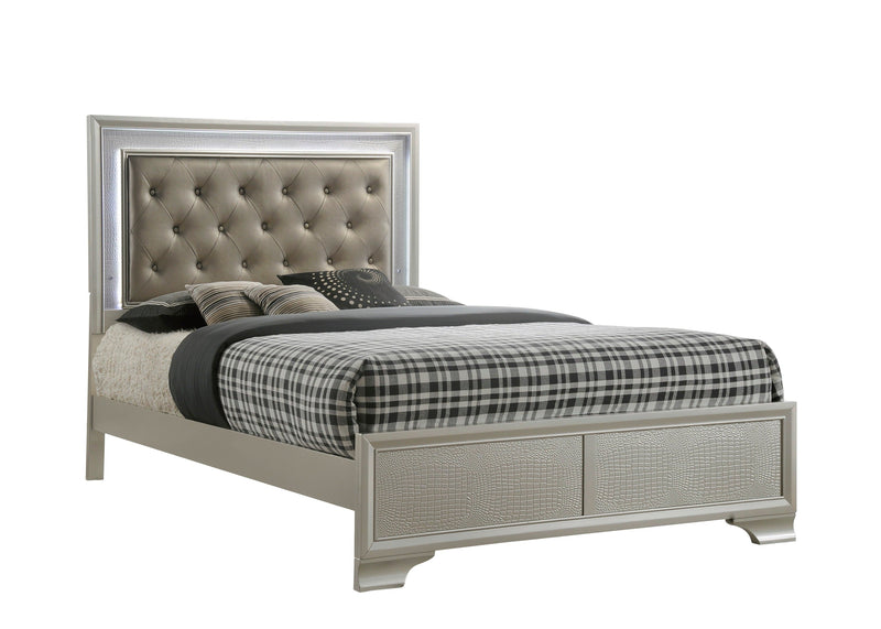 Lyssa Champagne Queen LED Upholstered Panel Bed - DMV FurnitureQueen Bed