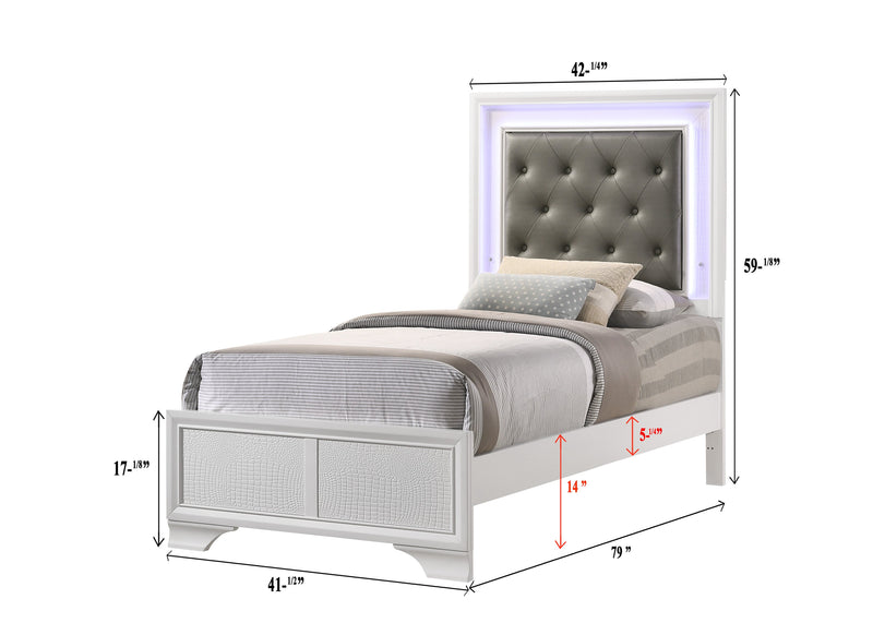 Lyssa Frost Twin LED Upholstered Panel Bed - DMV FurnitureTwin Bed