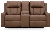 Mackmenville Caramel Reclining Loveseat with Console - 7471494