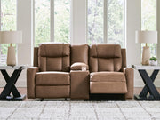 Mackmenville Caramel Reclining Loveseat with Console - 7471494