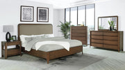 Maderia 57-inch Upholstered Eastern King Panel Bed Walnut - 223321KE