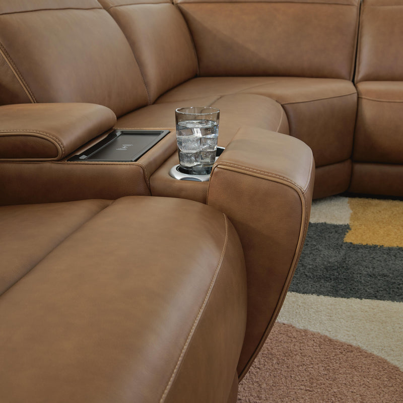 Magic Man Caramel 5-Piece Power Reclining Sectional with Console - PCU10700S12