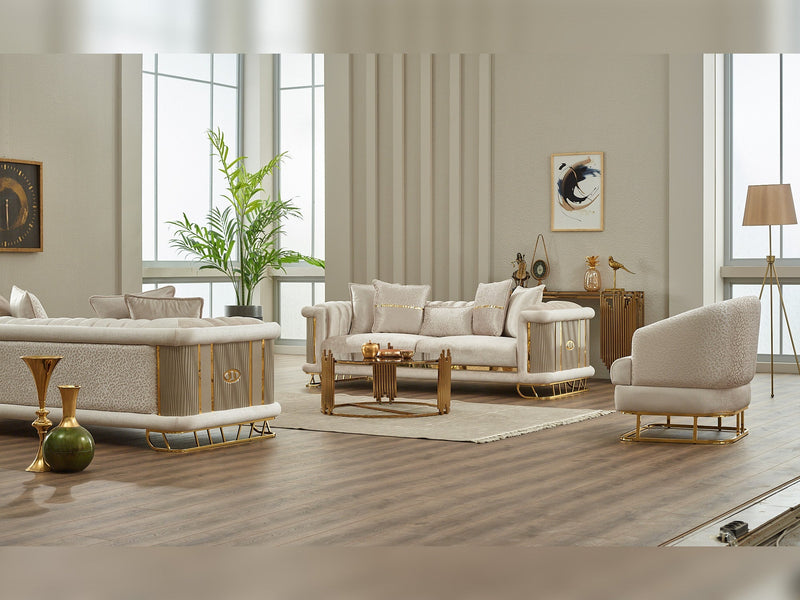 Majeste 3-pieces (Sofa & Loveseat & Chair) Livingroom Set in Beige - Grey - 200-SIM-MAJ-STAR553-STAR245-321