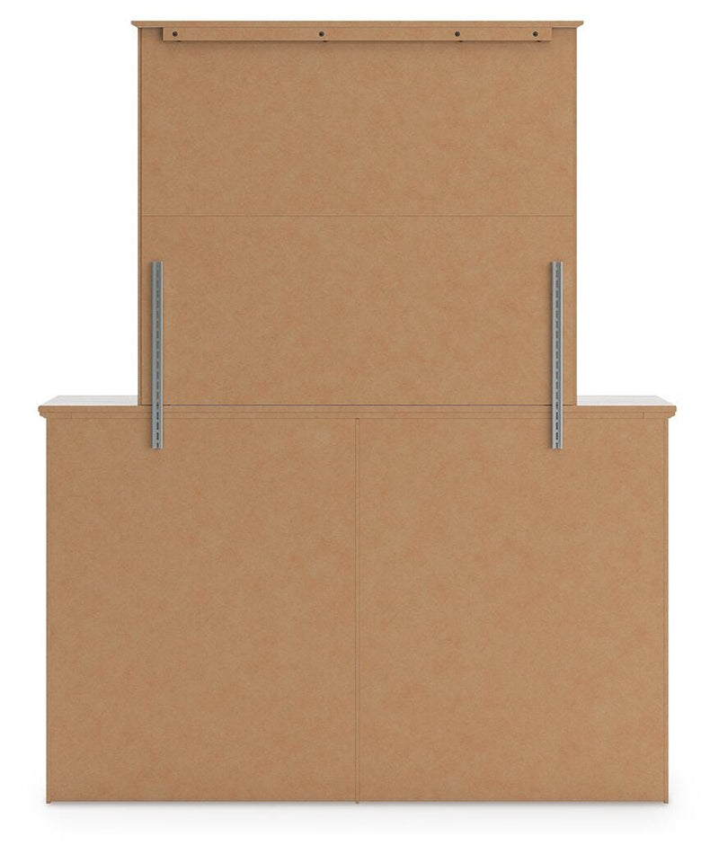 Makidern Whitewash Queen Panel Bed with Storage, Dresser and Mirror - PCB1171B6