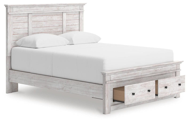 Makidern Whitewash Queen Panel Storage Bed - PCB1171B4
